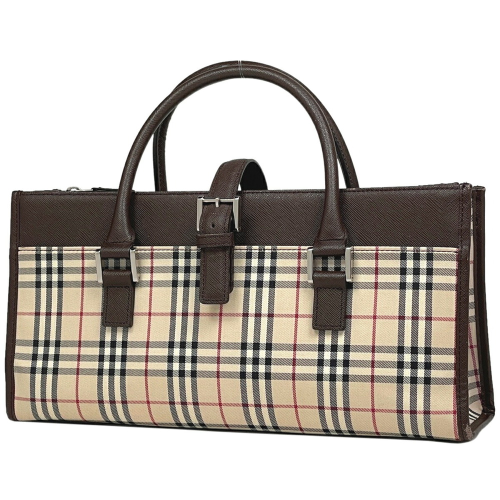 Burberry Check Shoulder Bag Handbag Nova Canvas Beige Brown